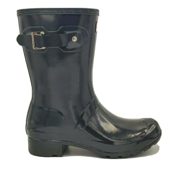 Hunter Rain Boots Gray Rubber Mid Calf Pull On 7 - Picture 1 of 8